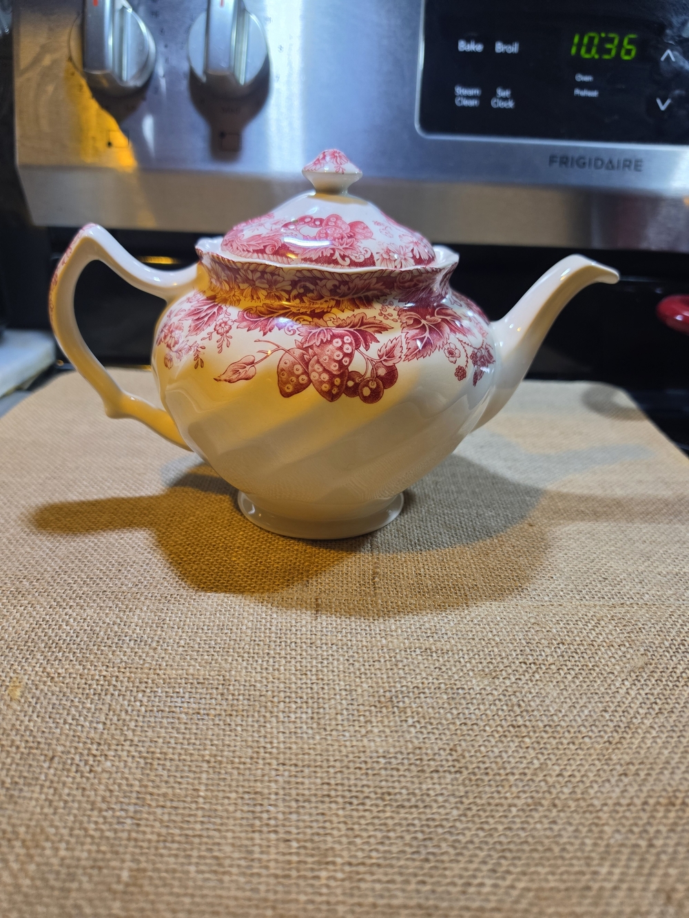 Johnson Brothers White Teapot with Red Floral Transferware